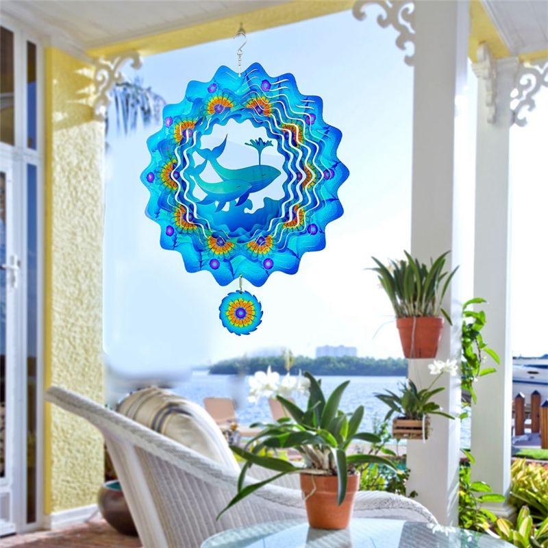 M-Modern-12Zoll Windräder Outdoor 3D Edelstahl Windspiel Zum Aufhängen Terrasse Hof Dekoration Wal