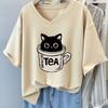 Plus Size 6XL 150KG Summer Cat Print Women's T-shirt Short Sleeve V Neck Lady Tops Big Large Size T Shirt Woman Clothing