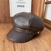 European and American retro PU leather octagonal hat children's autumn and winter fashion versatile newsboy hat elegant temperament cap new