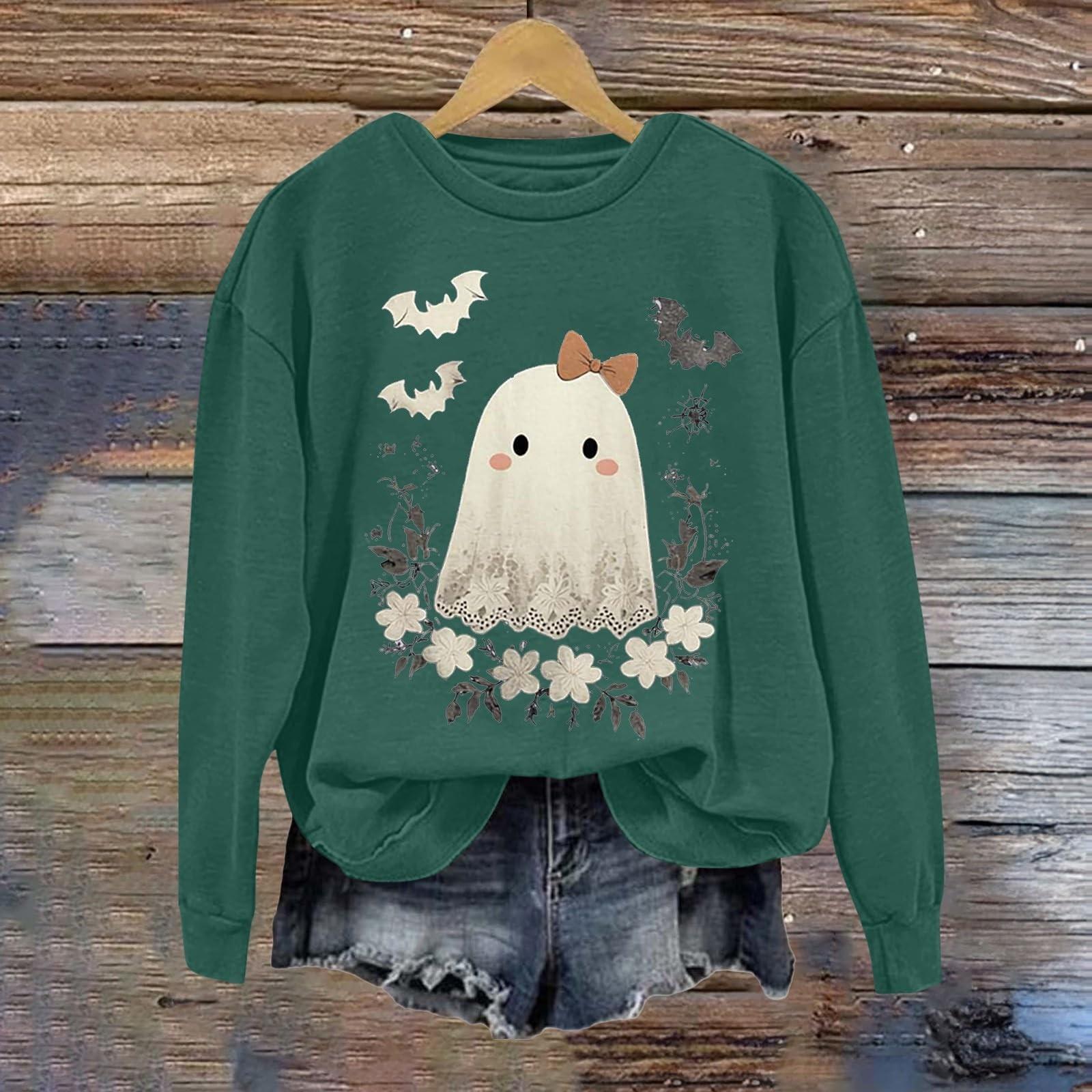 

Женский модный повседневный топ с длинным рукавом и принтом на Хэллоуин, с круглым вырезом XXL зелёный