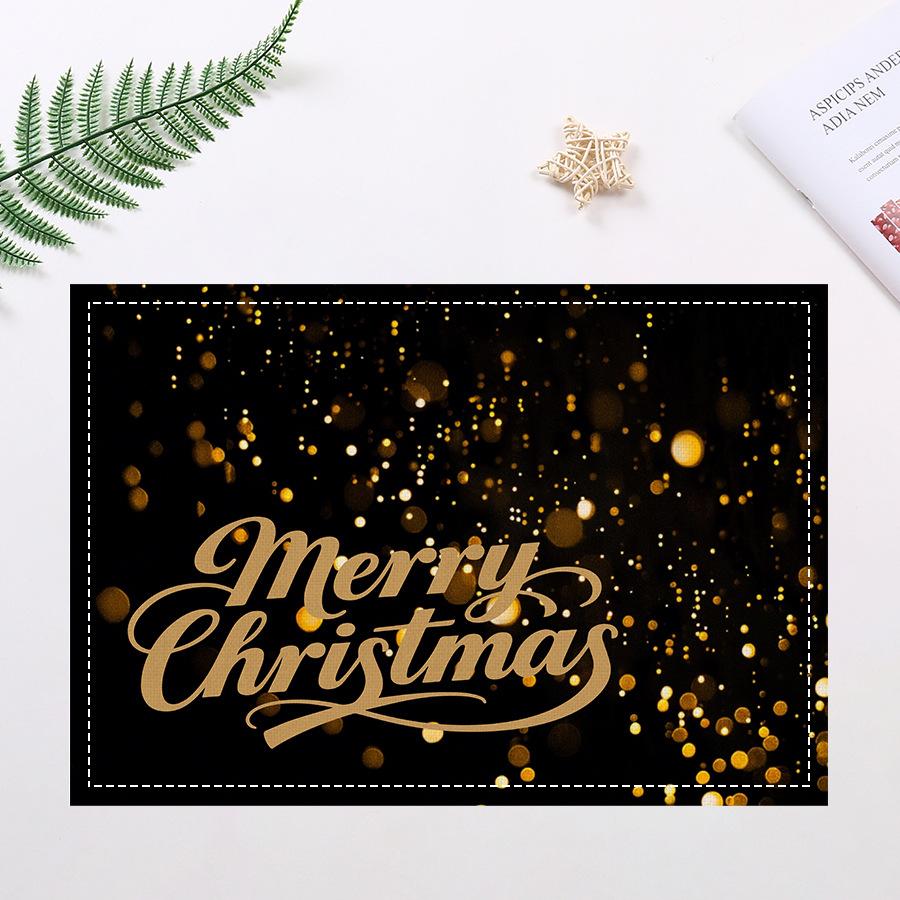 Black and Gold Linen Placemats Christmas Snowman Reindeer Design Print Insulating Placemats Kitchen Tableware Decorative Mats