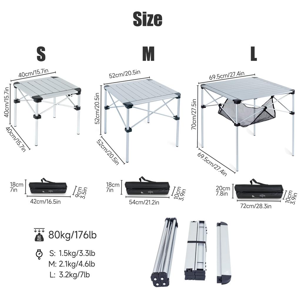 Outdoor Camping Aluminum Roll Table Folding Compact Lightweight Load Capacity 80kg Heat Resistant Treatment Frosted Storage Bag Included [iClimb]