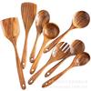 Unelte de bucătărie Skimmer de bucătărie Teak Lemn natural Vesele de masă Spatulă specială antiaderentă pentru gătit Oală cu mâner lung Lingură cu crestă din lemn