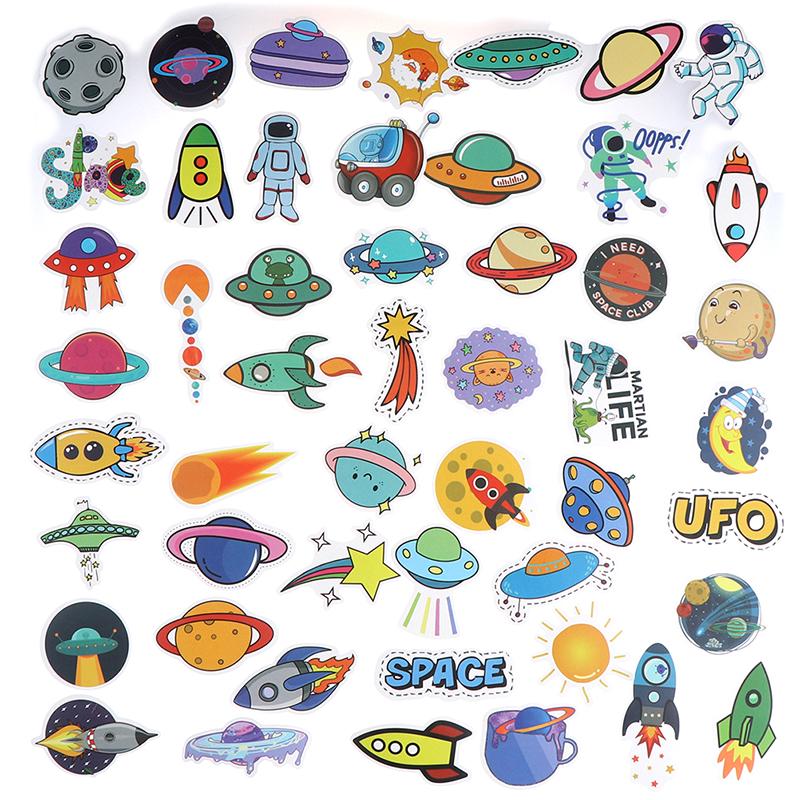 50 szt. Kreskówkowe naklejki z planetami kosmicznymi na laptopa, bagaż, gitarę, deskorolkę