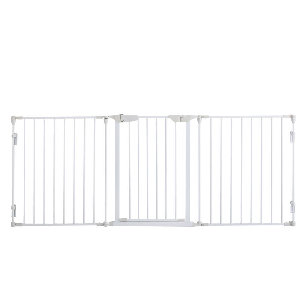 Self-Closing Dog Gate with Locking System, Metal and Plastic, 180x74.5 Cm, White