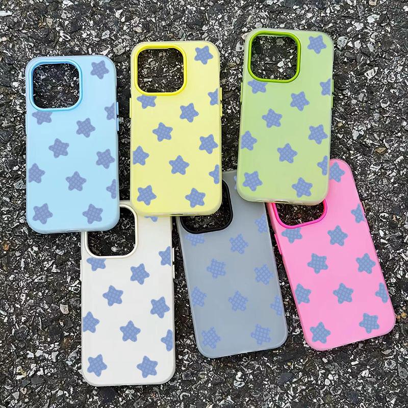 Cartoon Blue Star Pattern 2 in 1 Matte Phone Case for IPhone 16 17 Air 15 14 13 12 11 Pro Max Plus X XS XR 16e Shockproof Cover