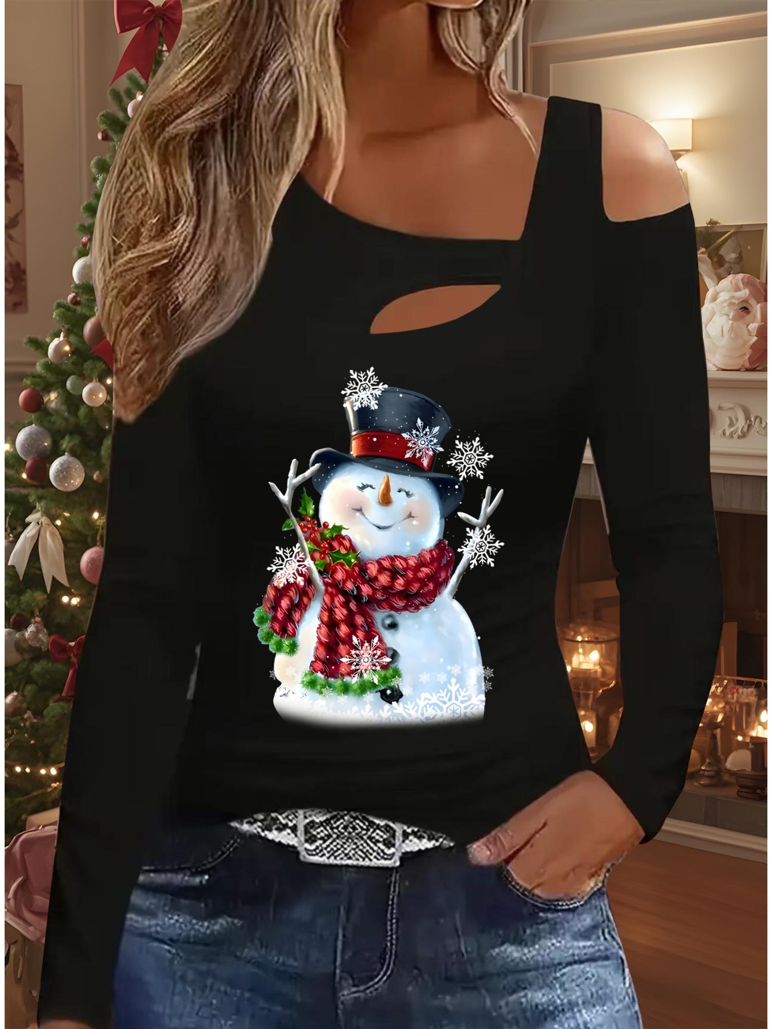 

Осень и Зима Женский Новый Повседневный Топ с Длинным Рукавом Рождественский Узор Идеальный Подарок на Хэллоуин Рождество Футболка S