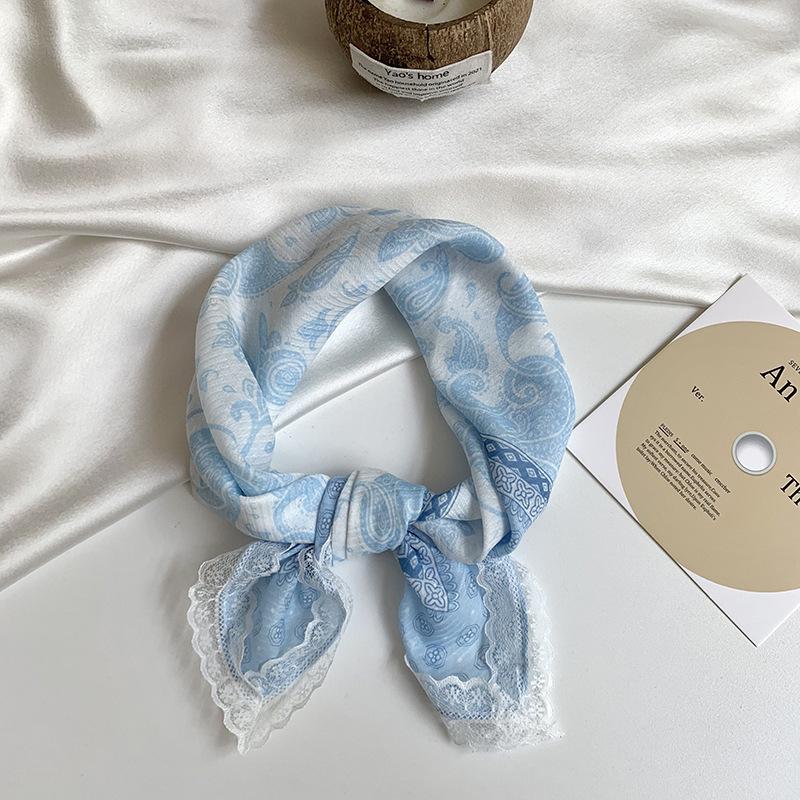Headscarf summer female pastoral style sweet and fresh decorative scarf lace silk scarf neck small square hair accessories