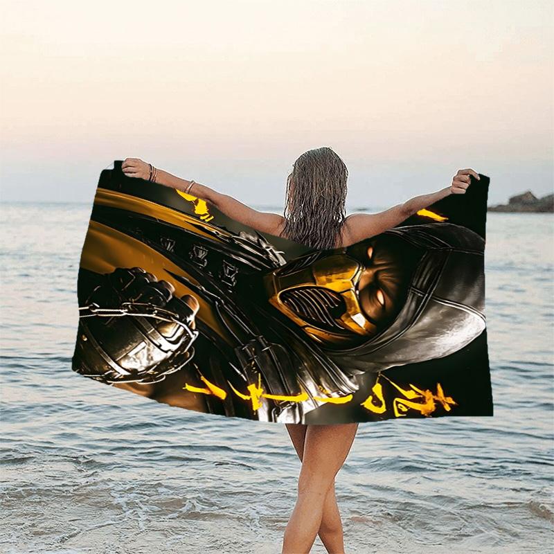 1pc Mortal Kombat3 Beach Towel, Beach and Seaside Swimming Pool Equipment, Fashion Pattern, Rectangular, Travel Essentials