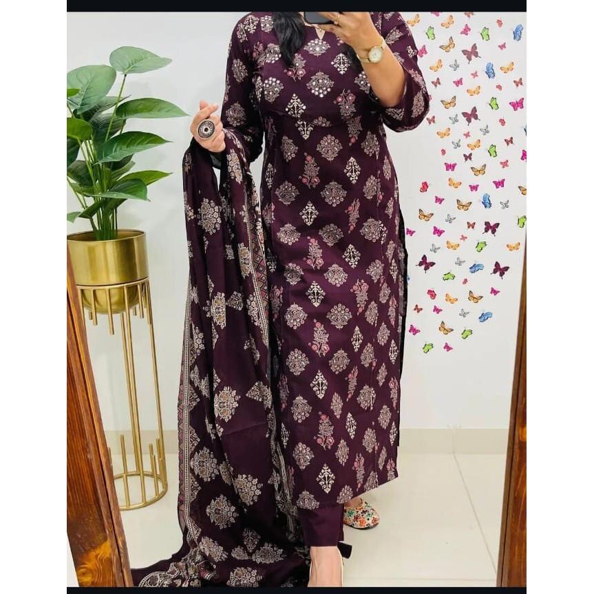 Women Designer Cotton Kurta Pant Dupatta Set Indian Party Wear Top Tunic Kurti VSO-1718 C