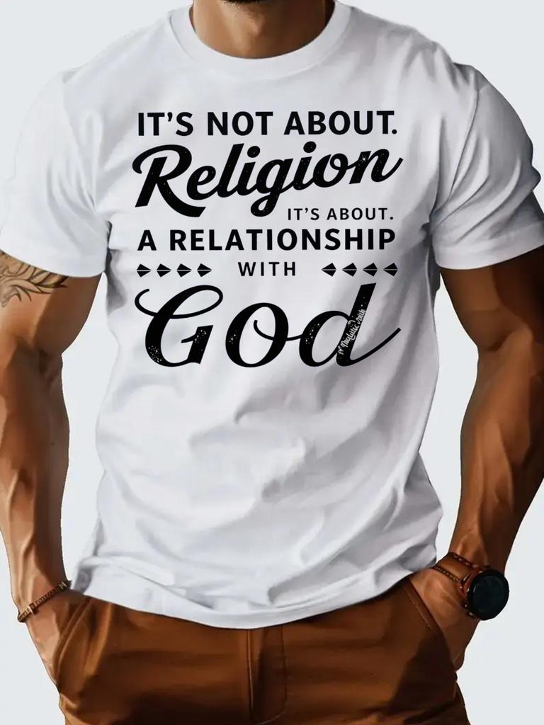 T Shirt for Man 100 Cotton Summer Religion God Print Casual Slim Fit Round Neck Short Sleeved Tshirt Top