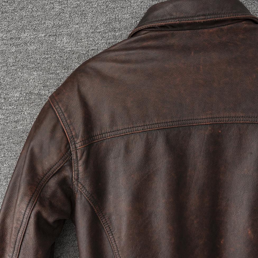 Vintage Red Brown Men Leather Jacket Oversized Style Black Genuine Cow Loose Man Bomber Coat Plus Size