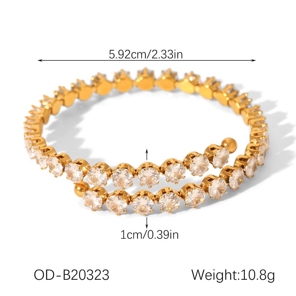 18K Gold-Plated Diamond-Studded Stainless Steel Bangle – Light Luxury Zircon Autumn/Winter Bracelet for Women