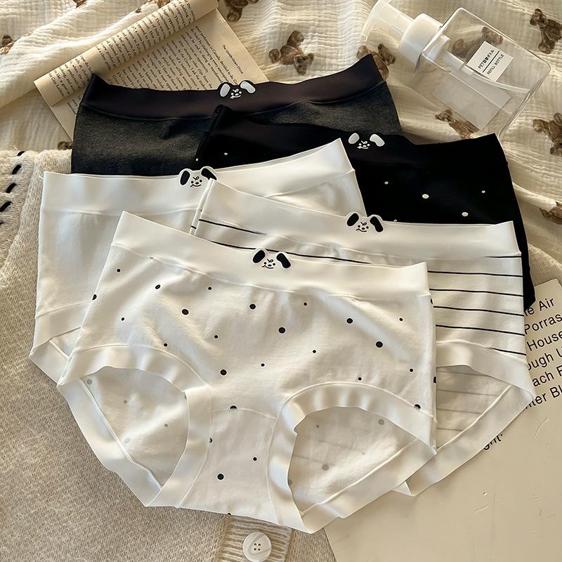 Damen Frühling Sommer Süße Dackel Aufdruck Baumwolle 10A Antibakteriell Verlängerter Schritt Mittlere Taille Slips