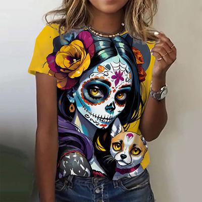 Women's T-shirt for Girls Summer Short Sleeve Casual Fashion Sexy Girls Clothes Horror Undead Skull Pattern Oversized T-shirts