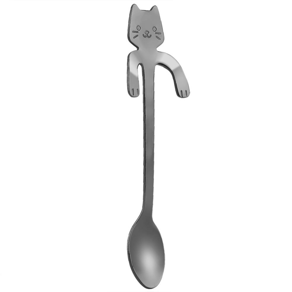 4Pcs Cat Shaped Mini Spoon Polished Table Spoon Cat Style Coffee Spoon Dessert Serving
