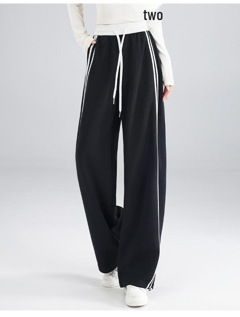 Women's Street-Style High-Waisted Wide-Leg Pants - 2026 Spring College Style, Age-Reducing, Drape, Straight-Leg Sweatpants