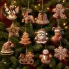 Christmas Store Window Decorations Wooden Gingerbread Style Ornaments with Natural Hemp Rope, Retro Festive Hanging Exchange Gift Items Pendants