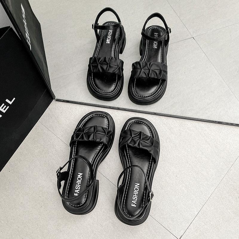 Fashion 2025 Summer New Women's Sandals Bow Thick Bottom Sand Dragons Roman Shoes Wind Matching Dresses Outer Wear Women's