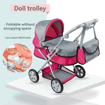 Foldable Baby Doll Stroller Large Plaything Pram With Shoulder Bag Retractable Canopy Adjustable Plush Handle Kids Girls Pretend Play