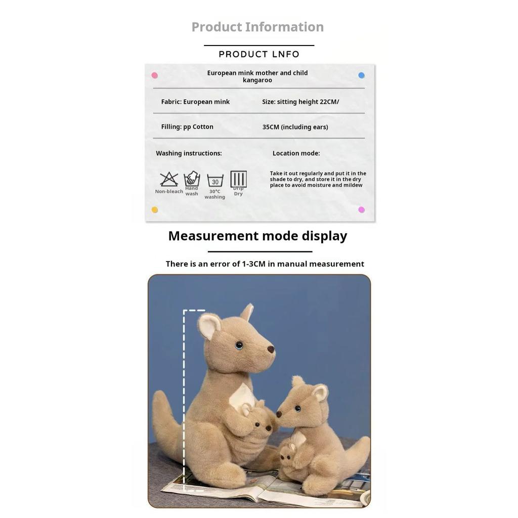 22/35cm Mother and Child Kangaroo Doll Simulation Doll Plush Toy Handmade Doll Cartoon Anime Cute Pillow Cushion Home Decoration