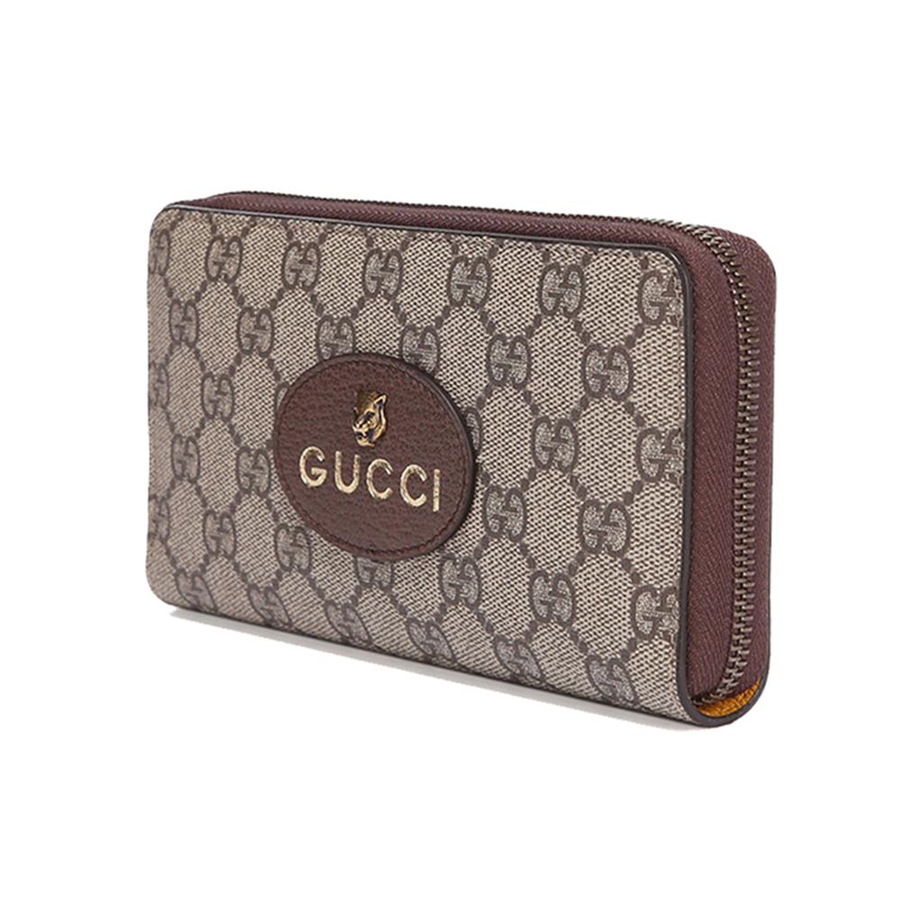 Gucci Neo Vintage Series Long Metal Tiger Head Decorated Logo Zipper Canvas And Leather Wallet Unisex Wallet Ebony Brown Yellow 473953-K9GOT-8861