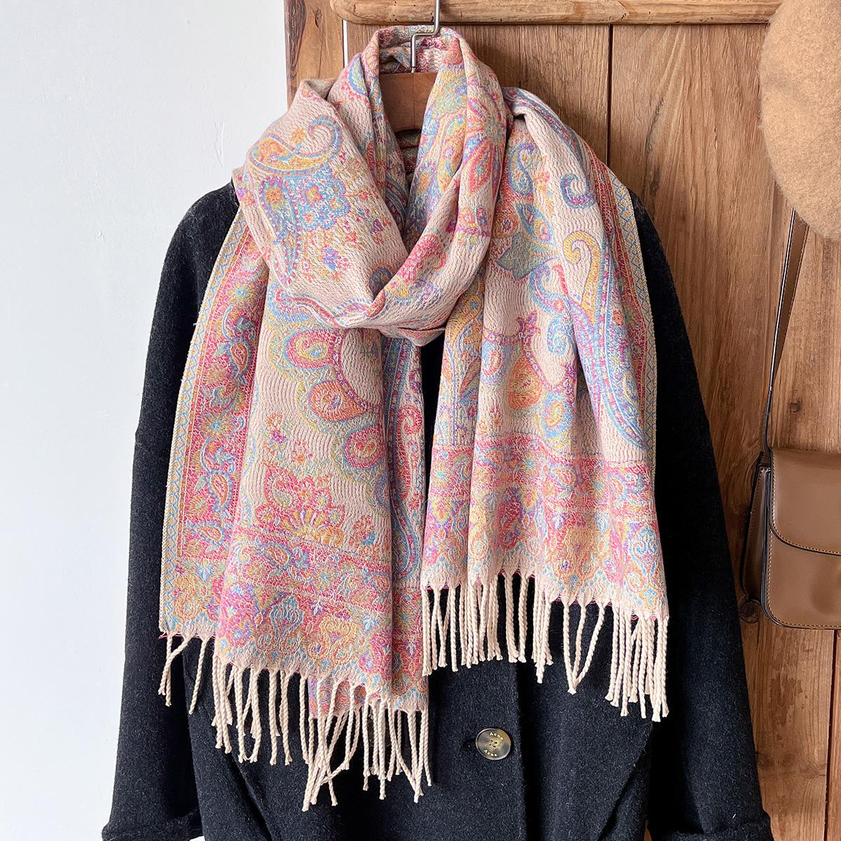 

Winter Women S National Style Paisley Printed Thick Pashmina Shawl Warm Long Tassel Scarf | Cold-Resistant Poncho
