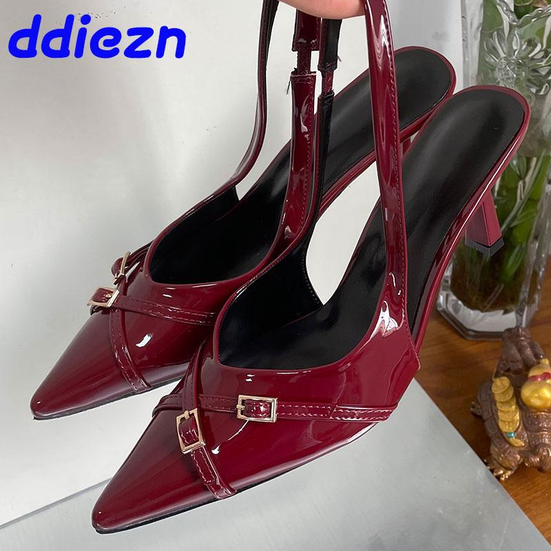 Mode Schuhe Weinrote Pumps Damen High Heels Pantoletten Schuhe Damen Slingbacks Mode Spitzschuhe Damen Dünne Absätze Schuhe Große Größe