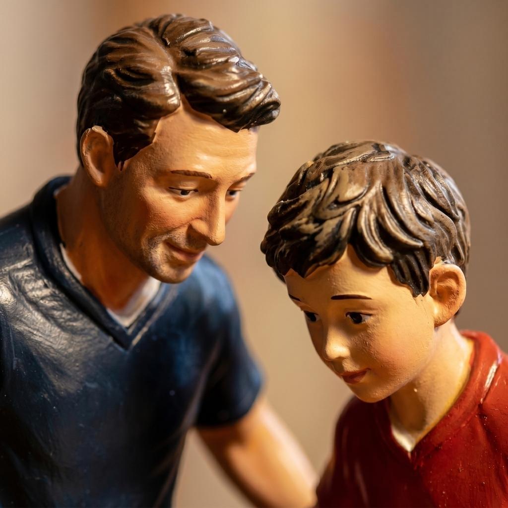 Resin Father and Son Playing Soccer Figurine Decorative Sports Sculpture for Home Office Display On Shelf or Desk