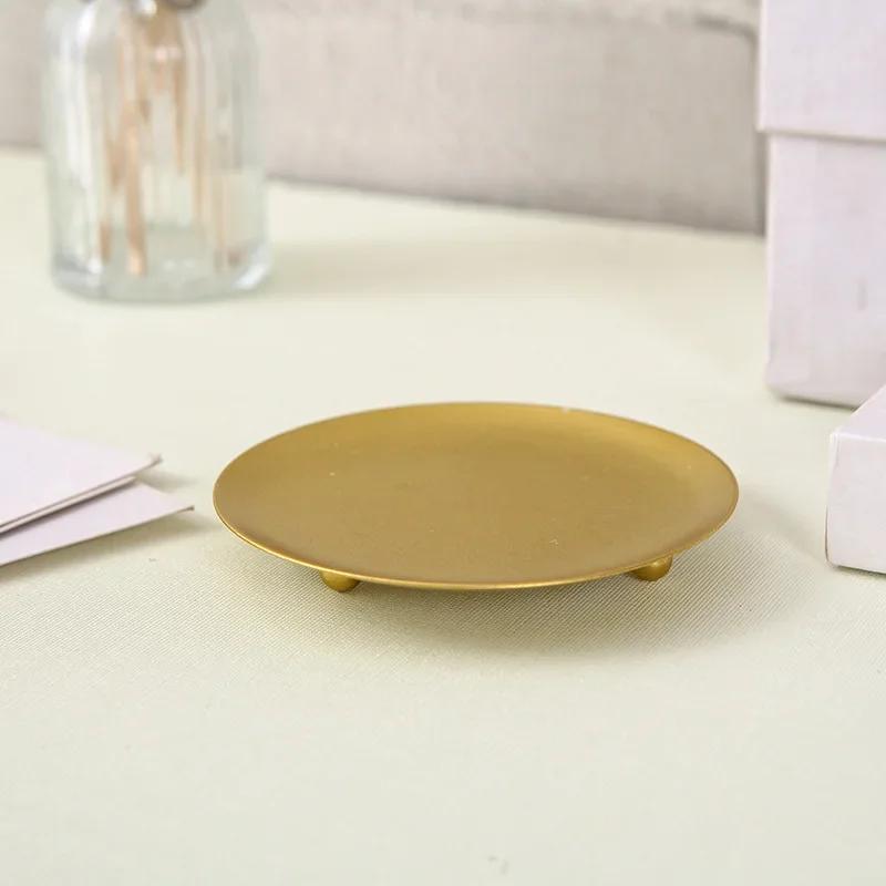 Gold Black American style candle holder candle dish small candle holder iron tray holder round metal wedding props1PC