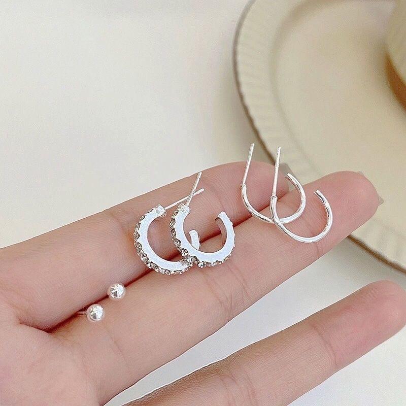 6Pcs/Set Korean Simple  Stud Earring Set C Shaped Zircon Earrings