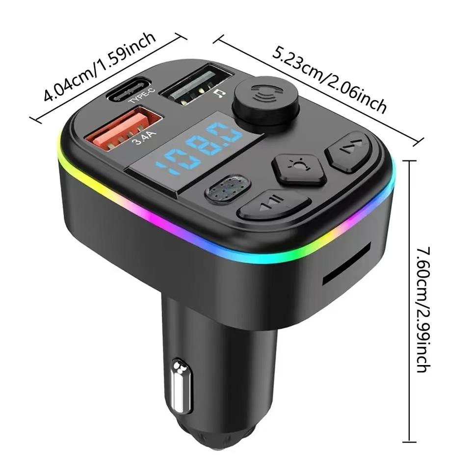 Car Charger FM Transmitter Support TF Card U Disk Car MP3 Player Dual USB Type C Cell Phone Charging Hands Free Wireless Car Kit