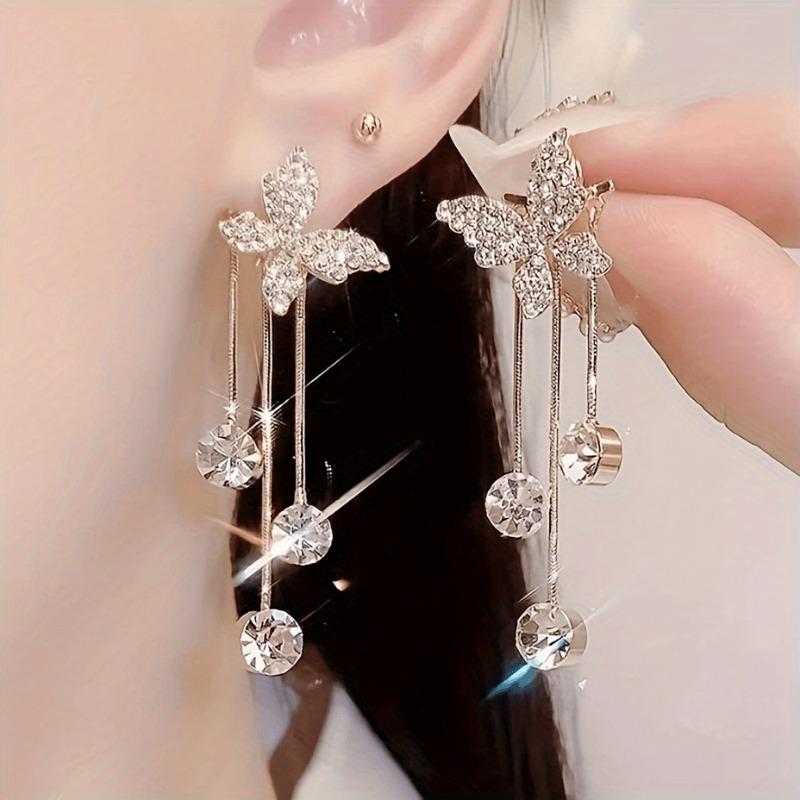 

Fashion Colorful Crystal Inlaid Golden Butterfly Zirconia Earrings