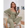 Homewear Women's Knit Camisole Top Long Pants Robe Pajamas 3 Piece Set