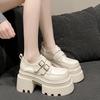 Fashion 10CM Women Leather Pumps Platform Sneakers Spring Ladies Wedge Heels Chunky Shoes Woman Lace-Up Thick Sole Casual Walking Shoes