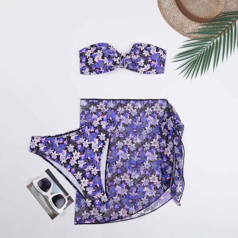 

Swimsuit Women s Split Metal U-shaped Bikini Three-piece Printed M фіолетовий