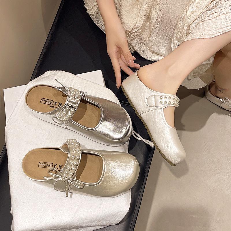 Thick-soled Heightened Bag Head Half Slippers Women's Summer Wear New One-pedal Silver Mary Jane Single Shoes