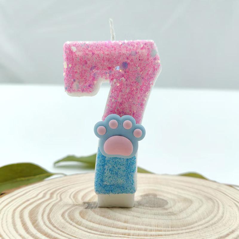 Blue and Pink Cat Claw Number Candle Birthday Candle Girls Cake Decoration Creative Beautiful Design