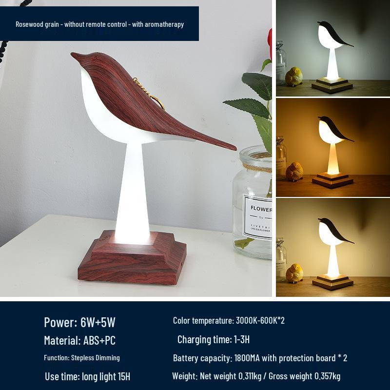 Net Celebrity Bird Aroma Desk Lamp: Creative Magpie Touch Rechargeable Decorative Night Light for Bedroom & Student Reading