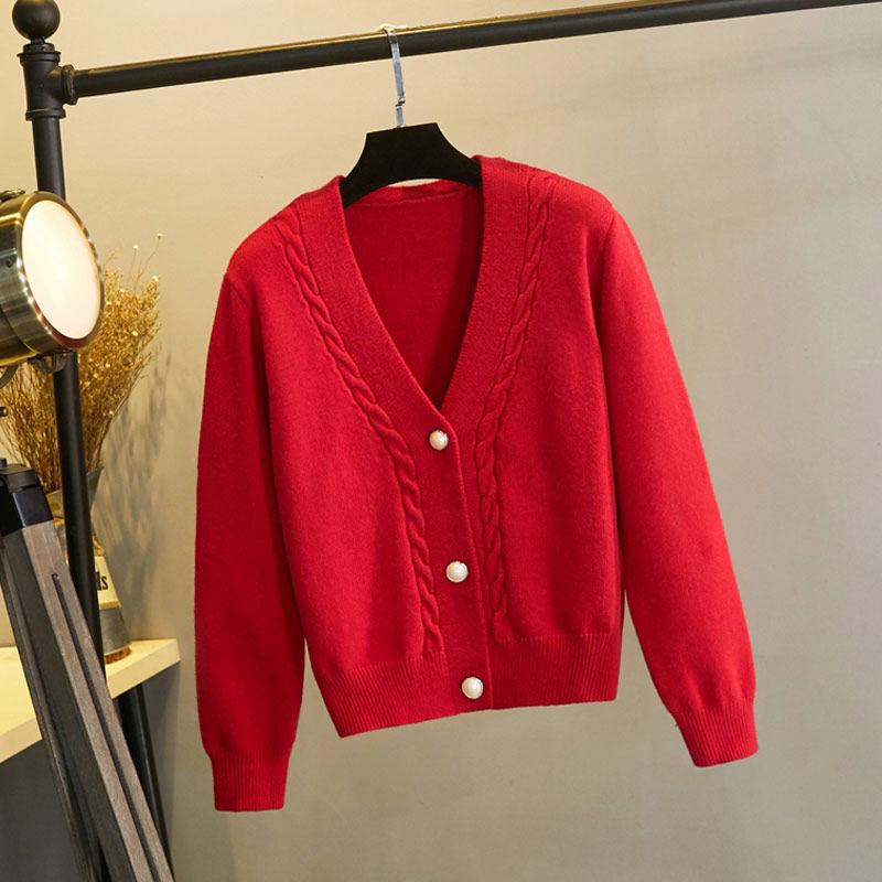 red cardigan jacket