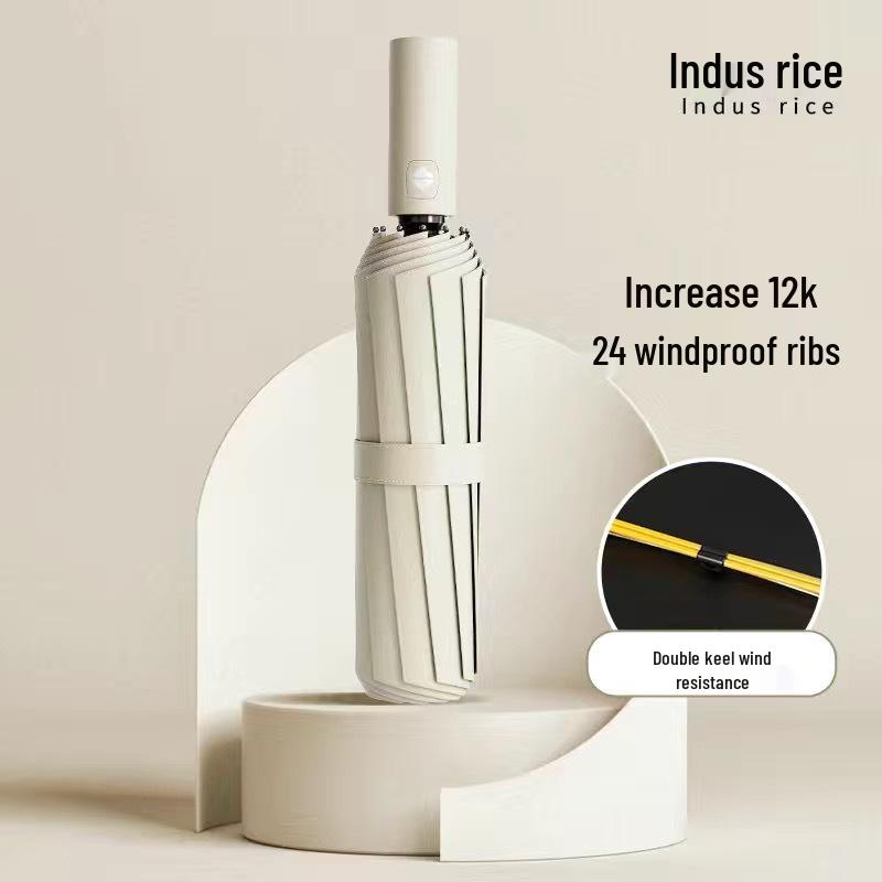 24-Rib Reinforced Automatic Folding Umbrella with UV Protection