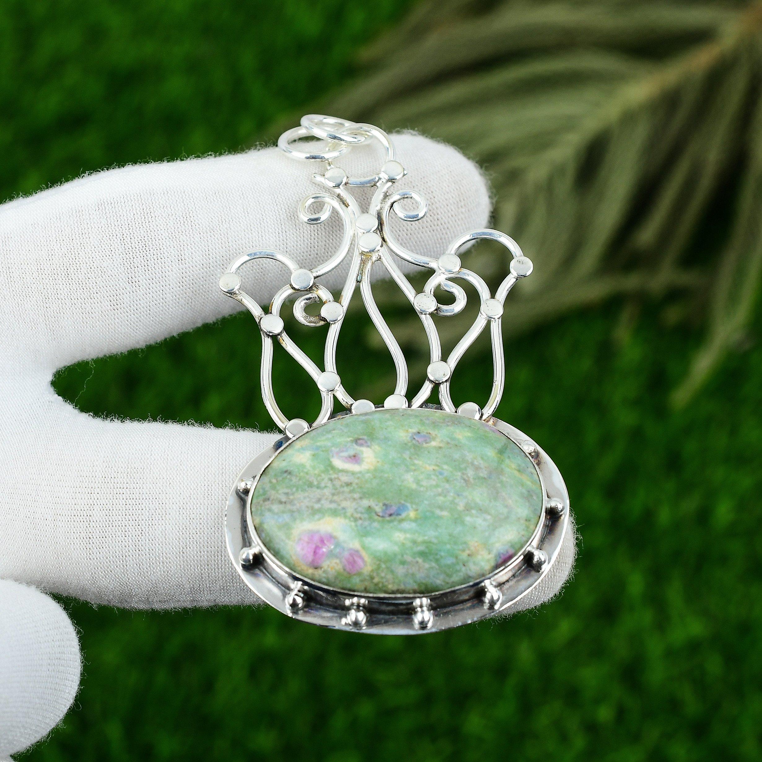 

Womens day Deal 925 Silver Natural Ruby Fuchsite Sister Birthday Pendant Jewelry