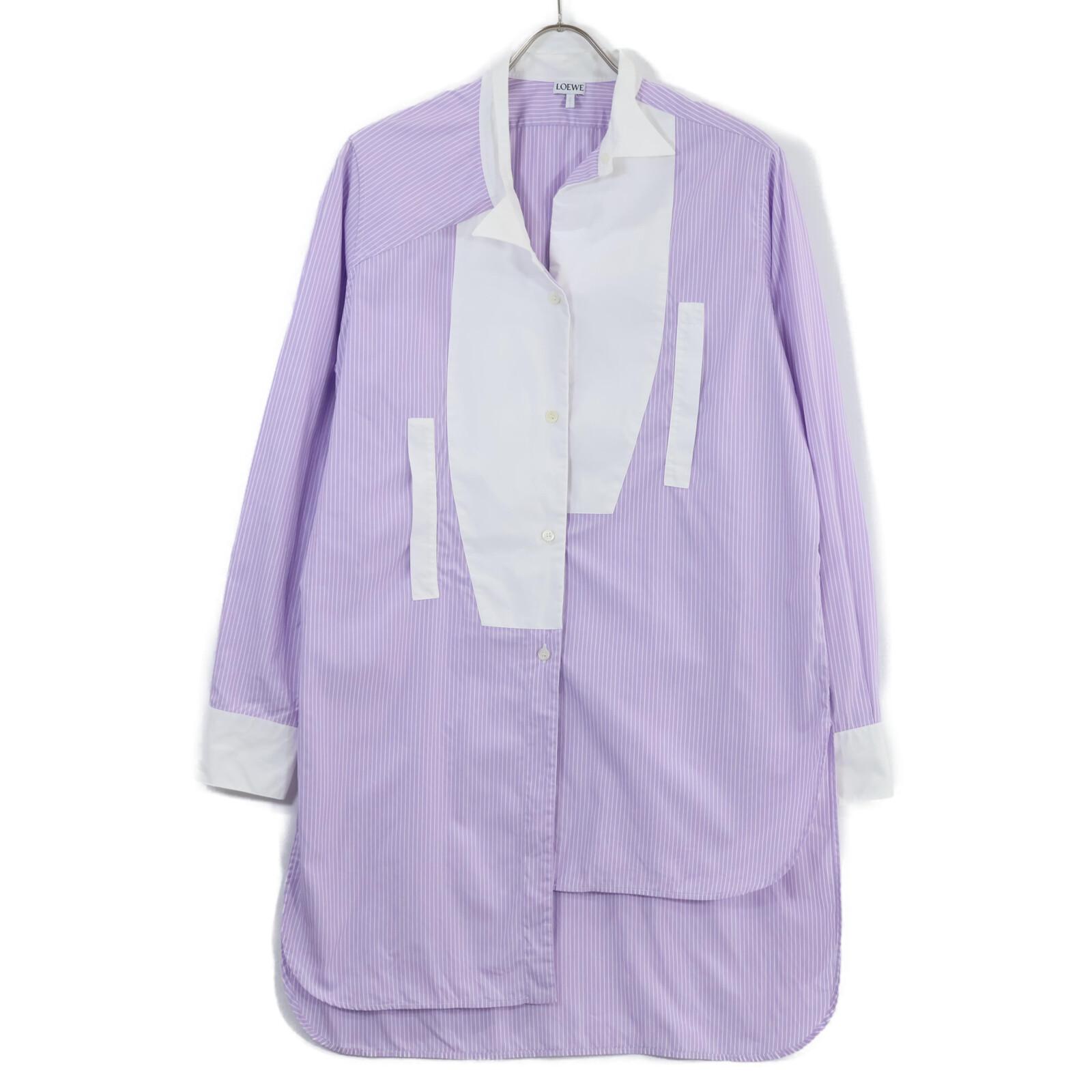 

LOEWE [Domestic regular / 23Stainless Steel] S540Y05X29 Striped asymmetrical long sleeve blouse / tops 32 Purple x WhiteUsed