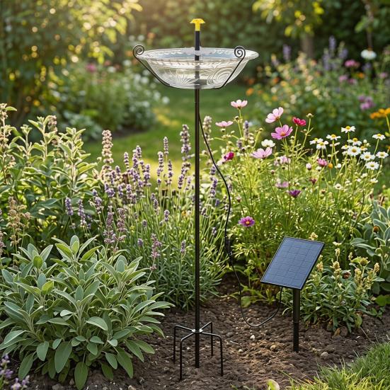 Solar Fountain Bird Bath for Outside Cascading Bird Bath Fountain Solar Powered Fountain Bird Bath with Metal Stake Attracts Birds for Garden Patio