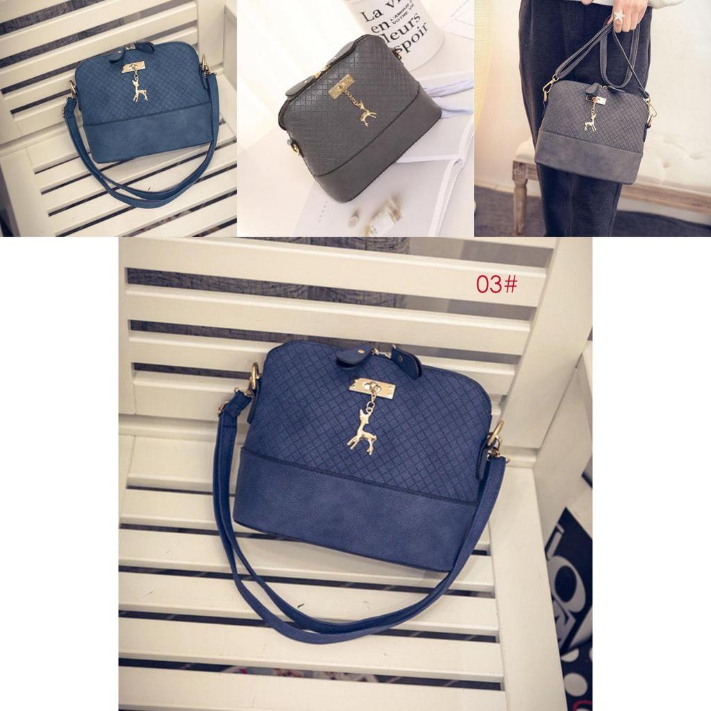 Elegant Square Grid Deer Pendant Shoulder Bag Messenger Tote Women With Premium Pu Leather