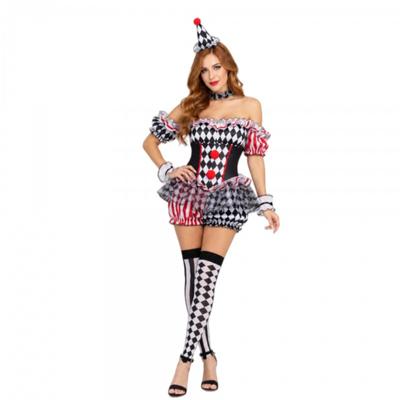 Womens Clown Tamer Cosplay Costume 2Pcs Set Halloween Party Role Play