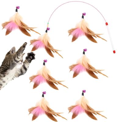 90cm Elastic Cat Toy Feather Toy with Natural Bird Feathers and Bell, 6 Replacement Feathers, Cat Toy with Bell, Stress Relief, Exercise Relief, Cat
