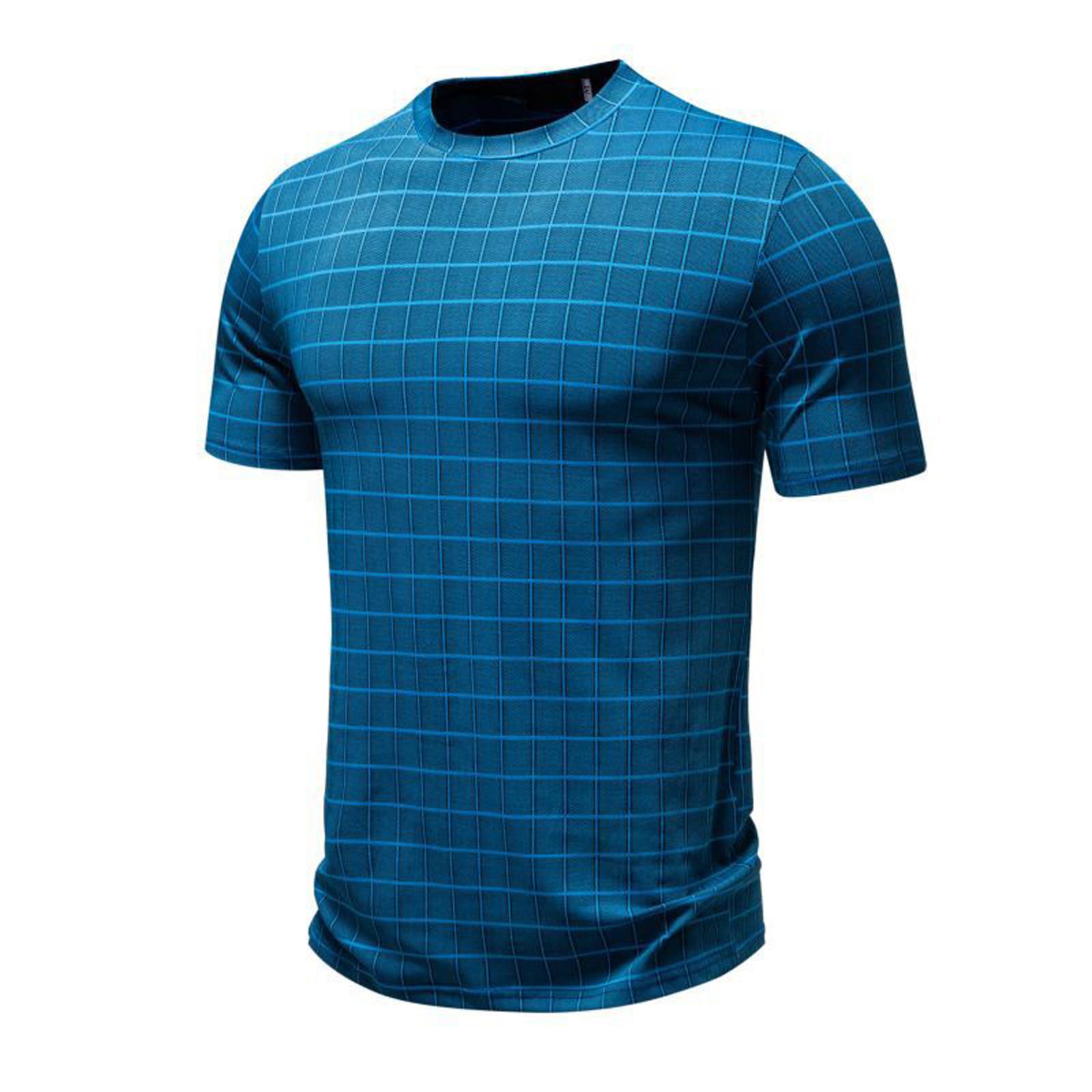 Мужская модная повседневная футболка с короткими рукавами и круглым вырезом, топ с короткими рукавами L синий