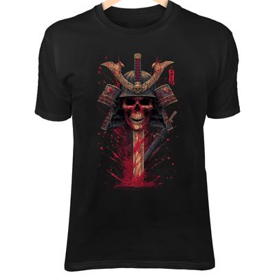 T-shirt Samouraï Crâne Démoniaque II - Armure à Veines Rouges et Art Katana Divisé