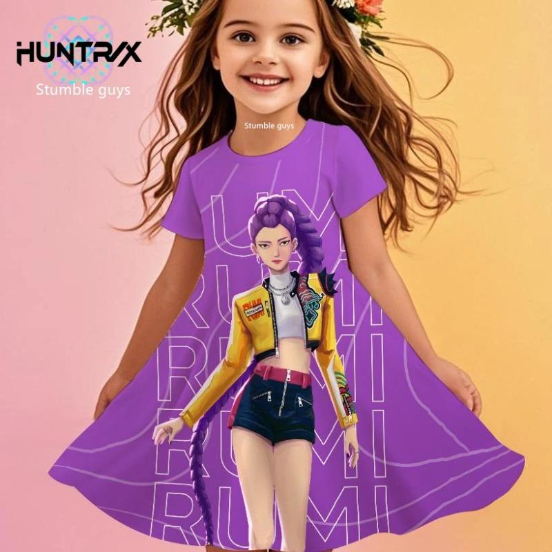 Kpop Demon Hunters Girls Toddler Dress Summer Kids Cartoon Anime Princess Beach Outfit Casual Nightgown